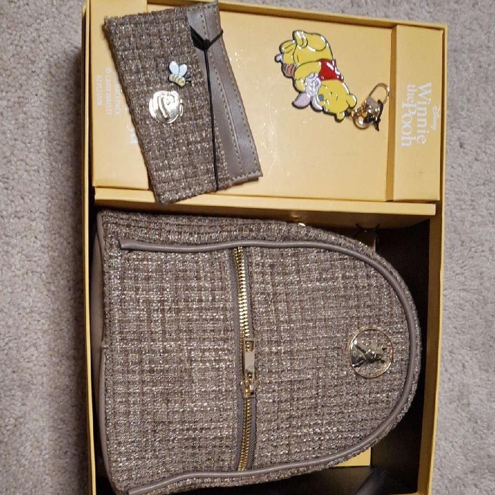 Disney Winnie The Pooh 3 Piece Gift Set- Mini Backpack, ID Card Wallet, Keychain